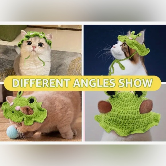 Crochet Green Frog Hat for Small Pets, Cat or Dog - Picture 8 of 16
